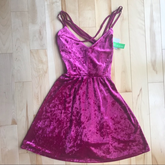 NWT Forever 21 Velvet Magenta Dress - Picture 1 of 4